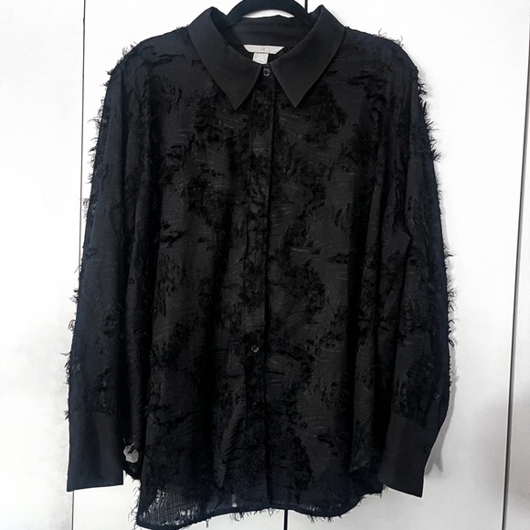 H&M Black Textured Weave Long Sleeved Shirt - US XXL - Picture 6 of 7